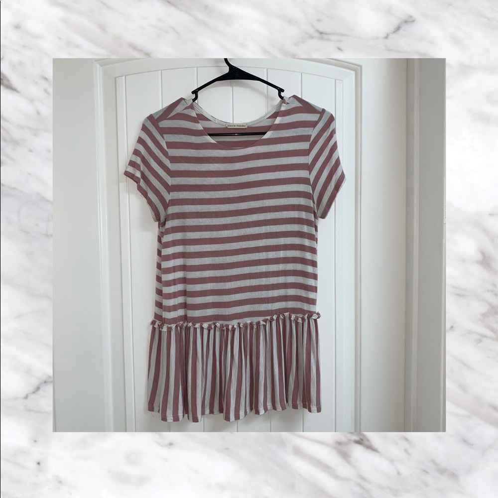 Pink and White Striped Ruffle tee